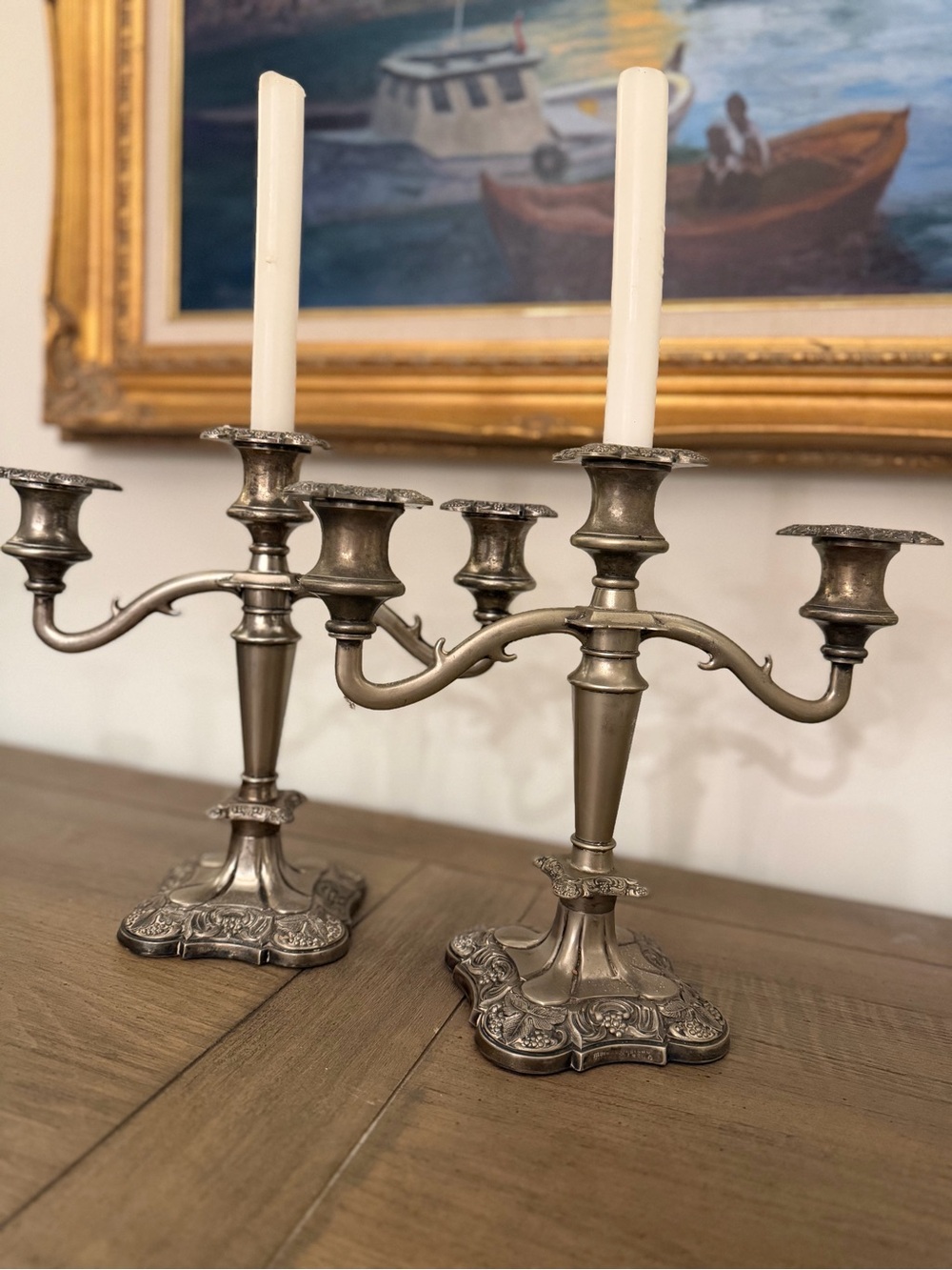 Vintage Ornate Silver & Brass Candelabra Set – 4 Pieces